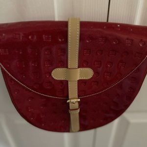 ARCADIA MADE IN ITALY HANDBAG RED DIMPLED WITH TAN LEATHER TRIM